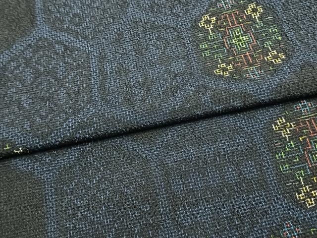 平和屋着物▽お召 単衣 亀甲文様 正絹 逸品 AAAW1620fy