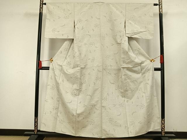 平和屋着物▽上質な紬 単衣 花唐草文 正絹 逸品 AAAW1624fy