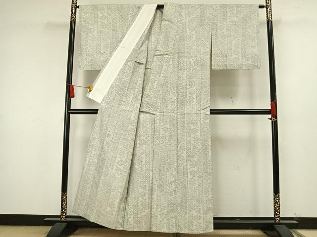 平和屋着物▽結城紬 単衣 100亀甲 草花文 正絹 逸品 AAAW1626fy