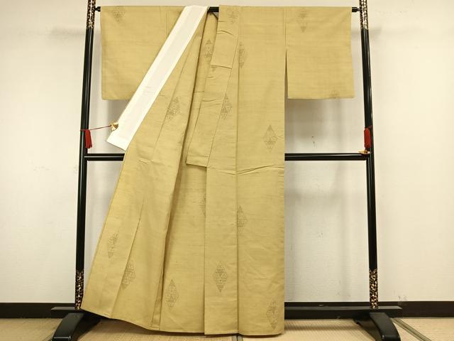 平和屋着物▽結城紬 単衣 80亀甲 幾何学文様 正絹 逸品 AAAW1636fy