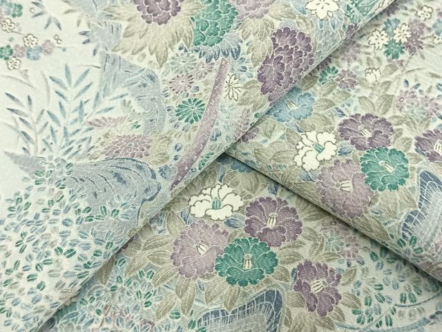 平和屋着物▽小紋 単衣 御所車草花文 洗える着物 AAAW1668fy