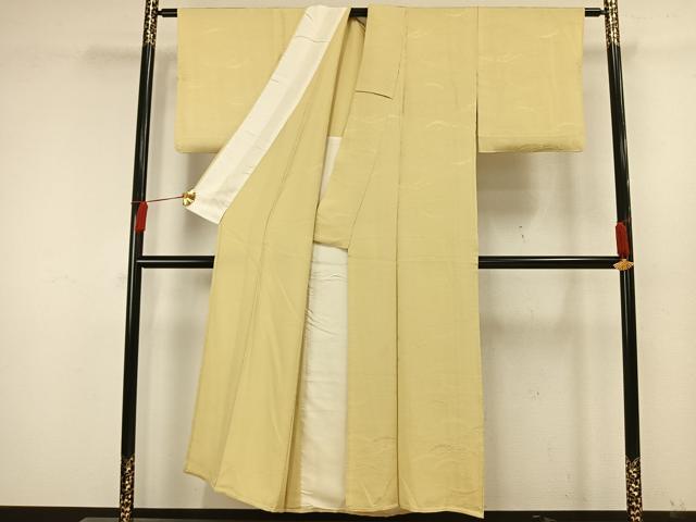 平和屋着物▽上質な色無地 単衣 雪芝地紋 淡黄色 正絹 逸品 AAAW1685fy