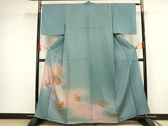 平和屋着物▽訪問着 単衣 中国三大刺繍 汕頭刺繍 スワトウ刺繍 地紙花文 金彩 正絹 逸品 AAAW1707fy