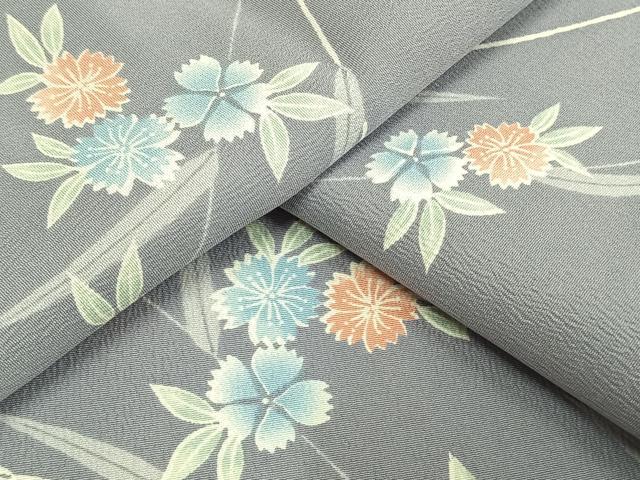 平和屋着物▽小紋 単衣 草花文 洗える着物 AAAW1714fy