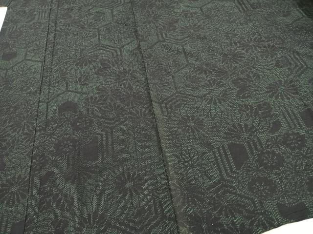 平和屋着物▽結城紬 単衣 亀甲花文 正絹 逸品 未使用 AAAW1716fy