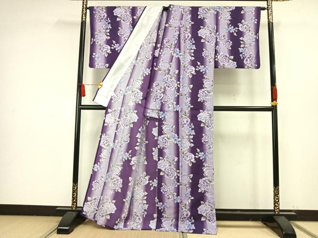平和屋着物▽小紋 単衣 草花文 洗える着物 AAAW1718fy