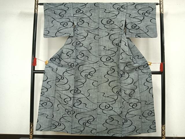 平和屋着物▽上質な紬 単衣 抽象文 正絹 逸品 AAAW1722fy