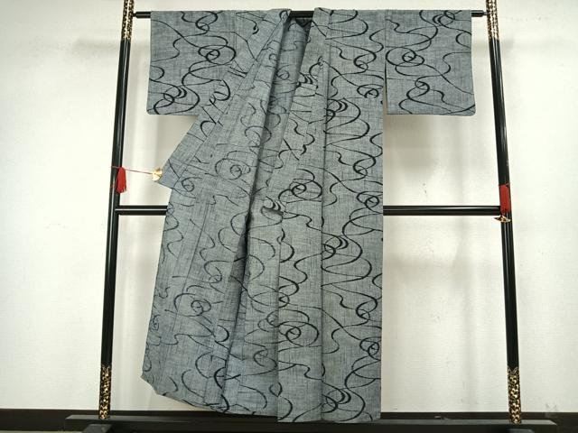 平和屋着物▽上質な紬 単衣 抽象文 正絹 逸品 AAAW1722fy