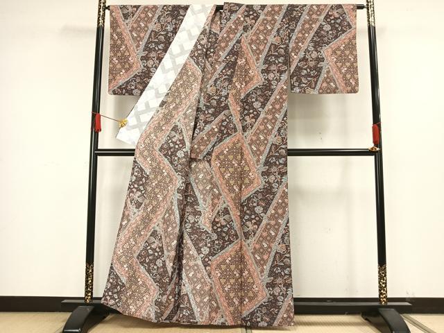 平和屋着物▽小紋 単衣 更紗舞蝶花鳥文 洗える着物 AAAW1729fy