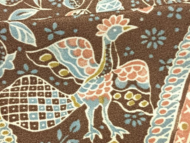平和屋着物▽小紋 単衣 更紗舞蝶花鳥文 洗える着物 AAAW1729fy