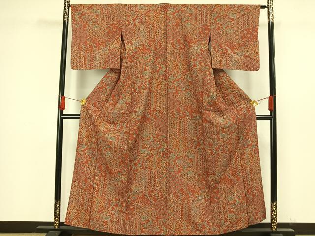 平和屋着物▽小紋 単衣 更紗花文 洗える着物 AAAW1734fy
