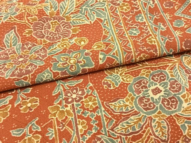 平和屋着物▽小紋 単衣 更紗花文 洗える着物 AAAW1734fy