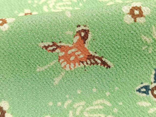 平和屋着物▽上質な小紋 単衣 型染め 花鳥文 鬼しぼ縮緬 正絹 逸品 AAAW1742fy