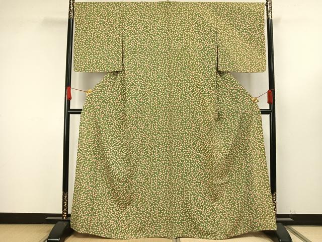 平和屋着物▽上質な小紋 単衣 草花文 正絹 逸品 AAAW1745fy