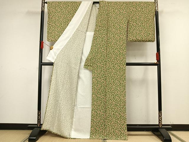 平和屋着物▽上質な小紋 単衣 草花文 正絹 逸品 AAAW1745fy