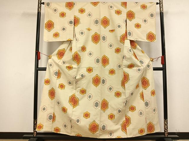 平和屋着物▽上質な紬 単衣 亀甲文様 正絹 逸品 未使用 AAAW1746fy