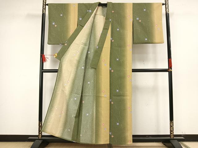 平和屋着物▽小紋 単衣 舞花文 暈し染め 洗える着物 AAAW1747fy