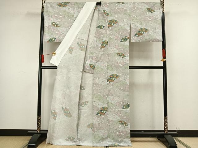 平和屋着物▽小紋 単衣 地紙花文 洗える着物 AAAW1751fy