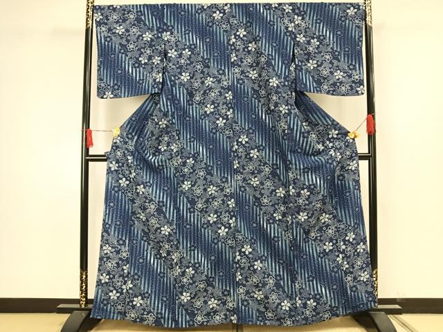 平和屋着物▽小紋 単衣 道長花文 洗える着物 AAAW1752fy
