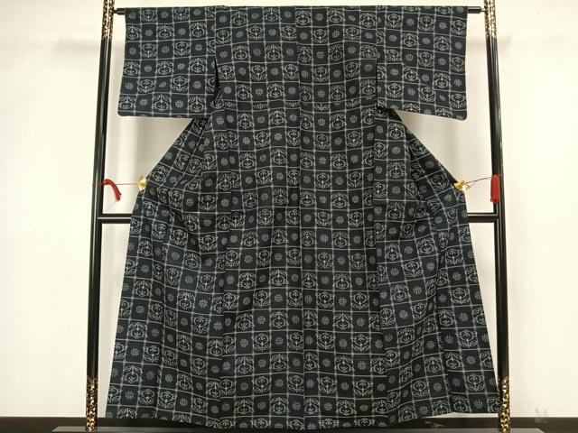 平和屋着物▽上質な紬 単衣 草花文 正絹 逸品 AAAW1756fy