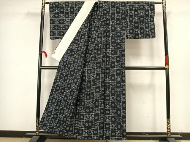 平和屋着物▽上質な紬 単衣 草花文 正絹 逸品 AAAW1756fy