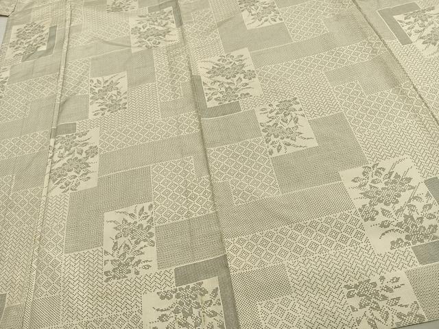 平和屋着物▽本場大島紬 単衣 白大島 120亀甲 色紙草花文 正絹 逸品 未使用 AAAW1758fy