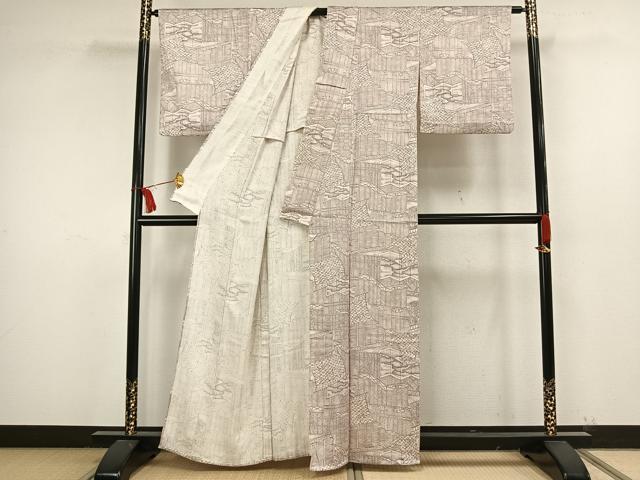 平和屋着物▽上質な小紋 単衣 雲取り几帳文 正絹 逸品 AAAW1759fy