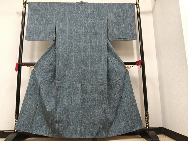 平和屋着物●上質な紬 麻の葉文様 正絹 逸品 AAAW1805ph