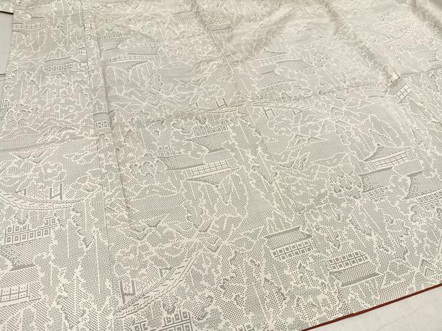 平和屋着物●本場大島紬 白大島 9マルキ 130亀甲 風景樹林文 正絹 逸品 AAAW1835ph
