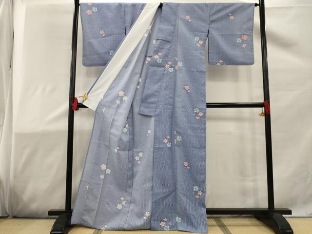 平和屋着物▽小紋 単衣 舞花文 洗える着物 AAAW1957sx