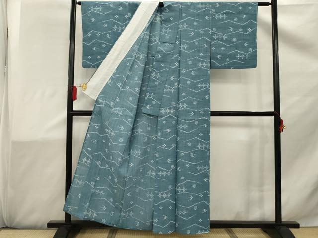 平和屋着物▽小紋 単衣 琉球絣文様 洗える着物 AAAW2070sx