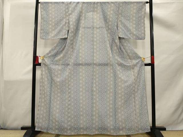 平和屋着物▽小紋 単衣 麻の葉文様 洗える着物 AAAW2080sx