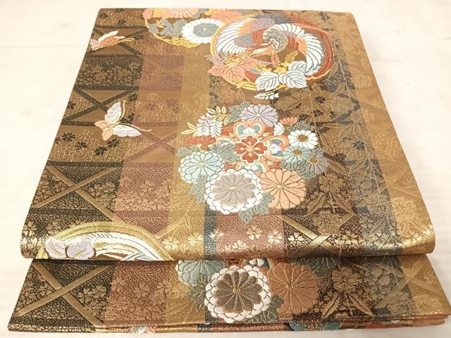 平和屋着物◎六通柄袋帯 唐織 鳳凰花文 金糸 正絹 逸品 AAAW2321yx