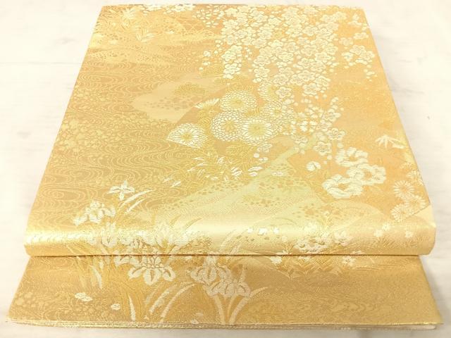 平和屋着物◎六通柄袋帯 流水花文 金糸 正絹 逸品 AAAW2328yx
