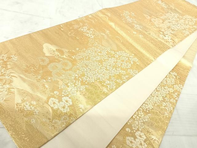 平和屋着物◎六通柄袋帯 流水花文 金糸 正絹 逸品 AAAW2328yx