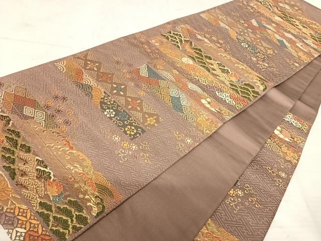平和屋着物◎六通柄袋帯 唐織 横段花文 金糸 正絹 逸品 AAAW2329yx