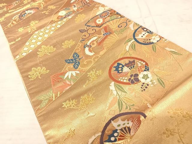 平和屋着物◎佐賀錦 六通柄袋帯 花蝶文 鳥 金糸 正絹 逸品 AAAW2433yx