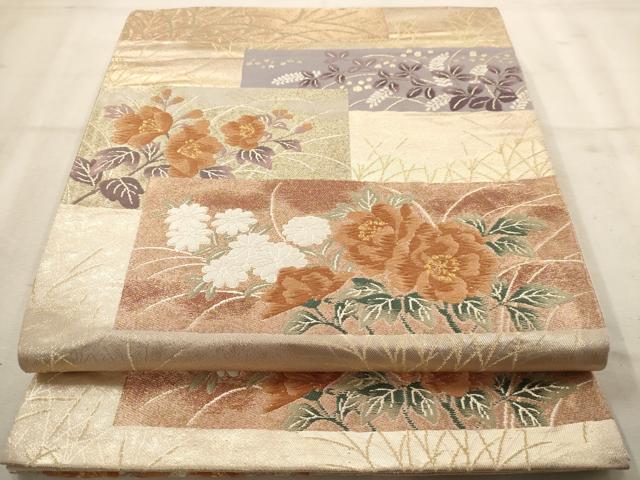 平和屋着物◎六通柄袋帯 唐織 色紙重ね花文 金銀糸 正絹 逸品 AAAW2726dt
