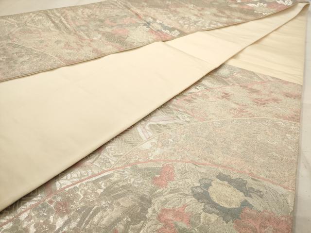 平和屋着物◎六通柄袋帯 地紙花文 銀糸 正絹 逸品 AAAW2733dt