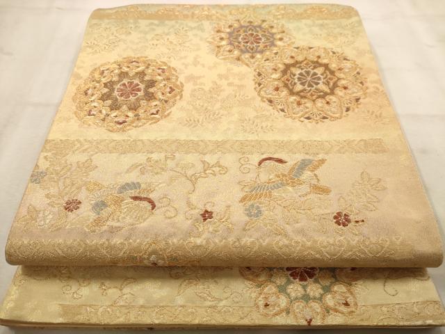 平和屋着物◎六通柄袋帯 花鳥文 金糸 正絹 逸品 AAAW2734dt