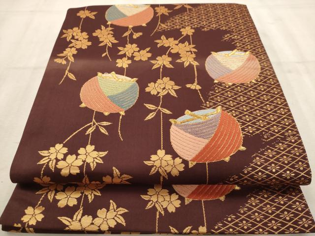 平和屋着物◎六通柄袋帯 唐織 糸巻文 金糸 正絹 逸品 AAAW2754dt
