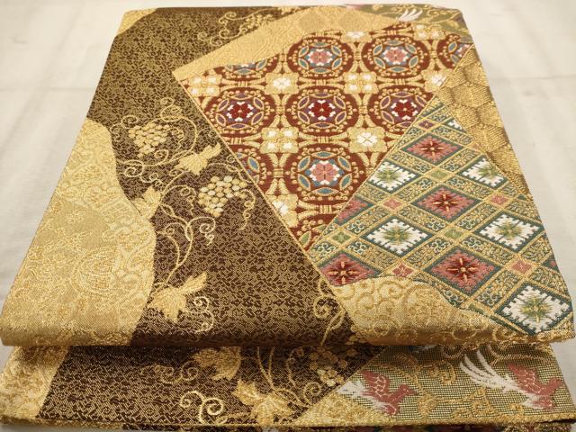 平和屋着物◎六通柄袋帯 唐織 名物裂 金糸 正絹 逸品 AAAW2760dt
