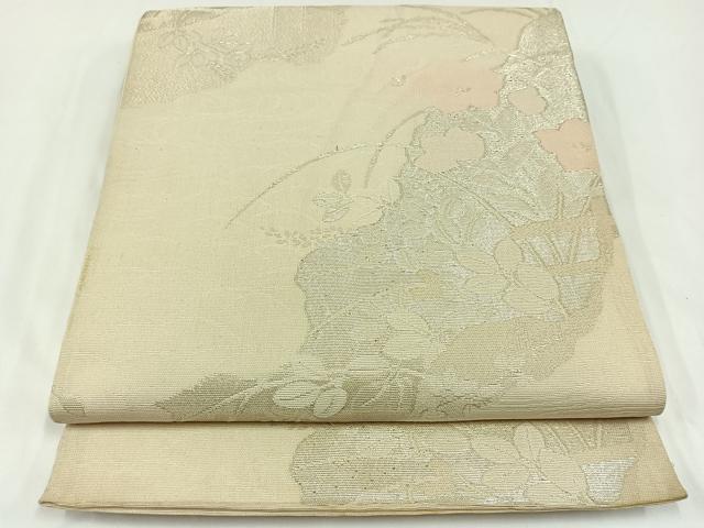 平和屋着物*夏物 六通柄袋帯 流水草花文 銀糸 正絹 逸品 AAAW3068jh