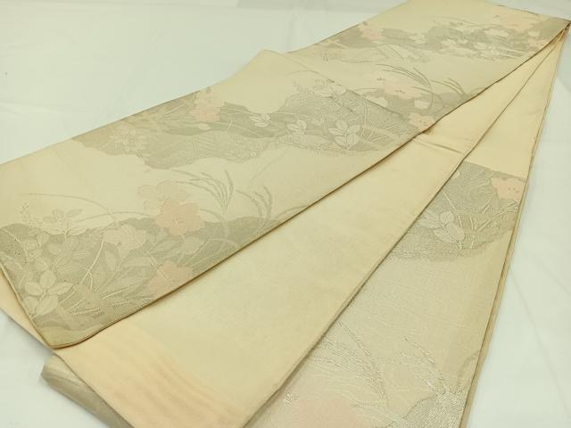 平和屋着物*夏物 六通柄袋帯 流水草花文 銀糸 正絹 逸品 AAAW3068jh
