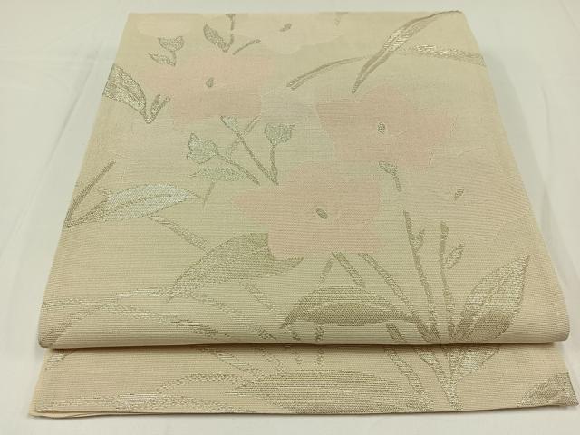 平和屋着物*夏物 六通柄袋帯 草花文 銀糸 正絹 逸品 AAAW3101jh