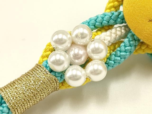 平和屋着物●和装小物 振袖用帯締め 装飾 ちりめん細工 パール 金糸 逸品 未使用 AAAW3354ay