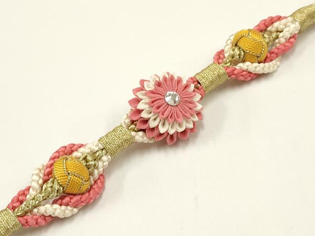 平和屋着物●和装小物 振袖用帯締め 装飾 つまみ細工 ラインストーン あわじ玉 金糸 逸品 未使用 AAAW3359ay