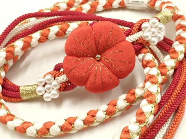 平和屋着物●和装小物 振袖用帯締め 装飾 ちりめん細工 パール 金糸 逸品 未使用 AAAW3363ay