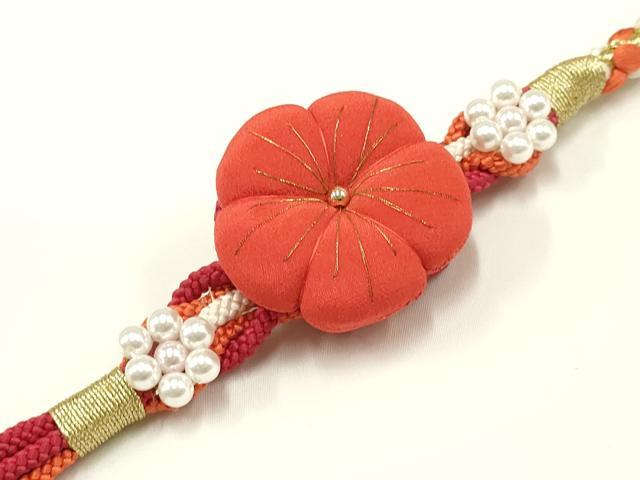 平和屋着物●和装小物 振袖用帯締め 装飾 ちりめん細工 パール 金糸 逸品 未使用 AAAW3363ay