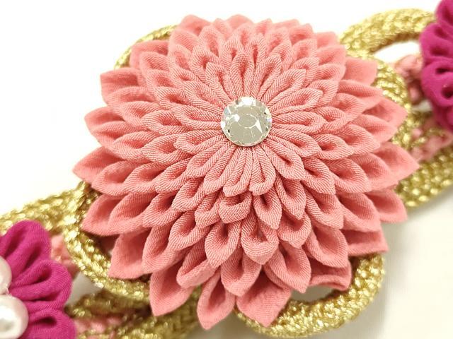 平和屋着物●和装小物 振袖用帯締め 装飾 つまみ細工 ラインストーン パール 金糸 逸品 未使用 AAAW3371ay
